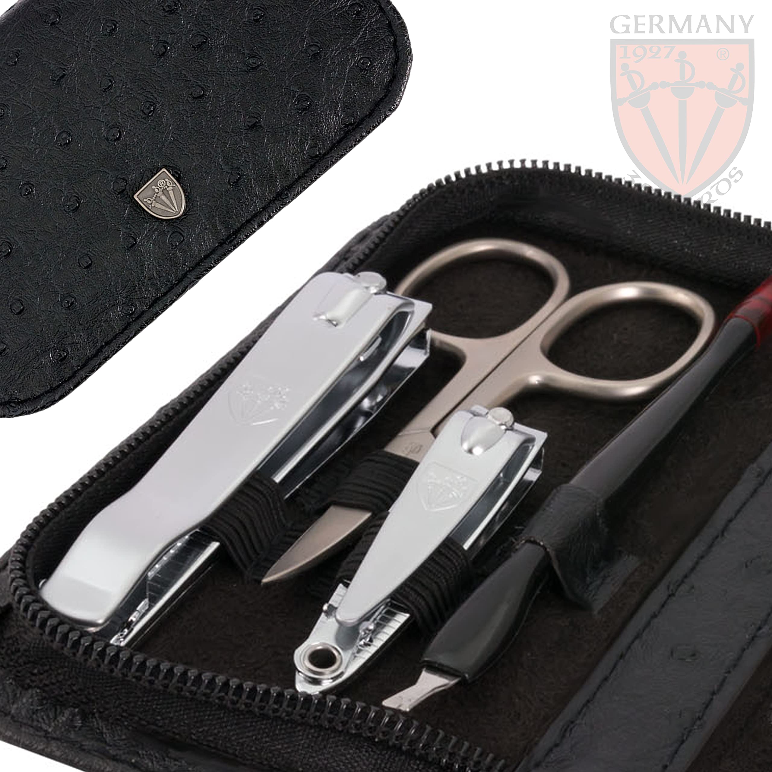 3 Swords Germany - brand quality 8 piece manicure pedicure grooming kit set for professional finger & toe nail care scissors clipper fashion leather case in gift box, Made in Solingen Germany (03928)